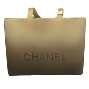 Chanel Rubber Tote Bag Shoulder Gray Logo Silver Metal Coco